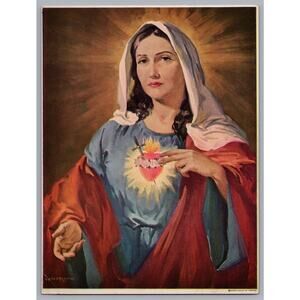 Artist Signed Leslie L. Benson Sacred Heart of Mary Print Apostleship of Prayer